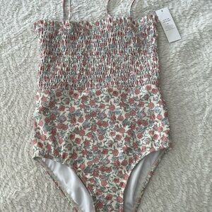 Janie and Jack Floral Kids Swim One Piece - Pink and White